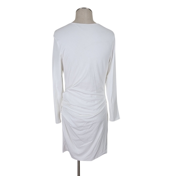Athleta Wilder Long Sleeve Dress Size L White Ruching Tuck Detail Pullover New - Picture 3 of 11